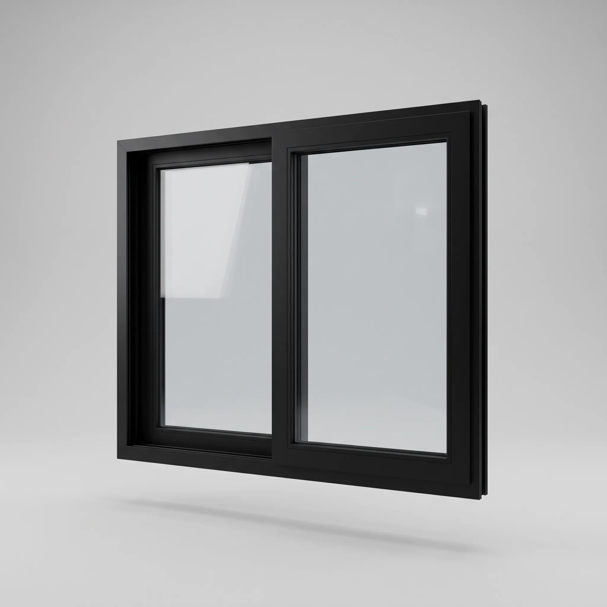 Ventana corredera de PVC negro con termopanel, foto de catálogo